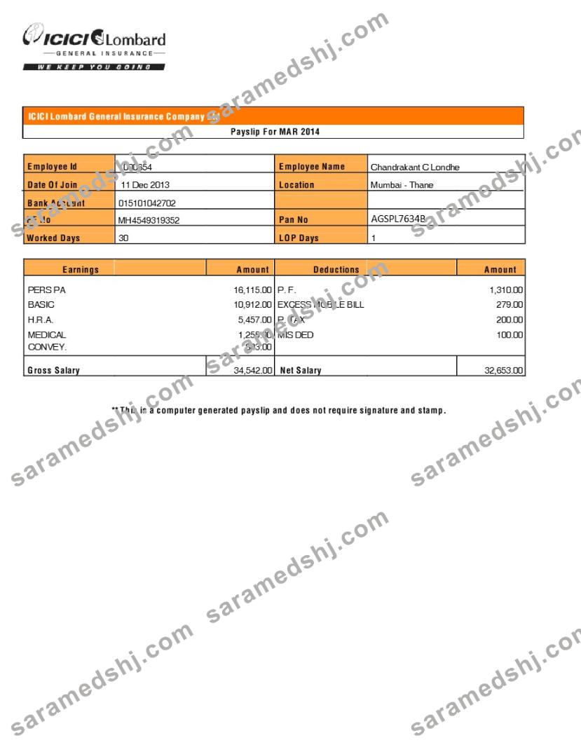 ICICI Lombard General Insurance Company payslip template in Word and PDF formats.pdf, 1